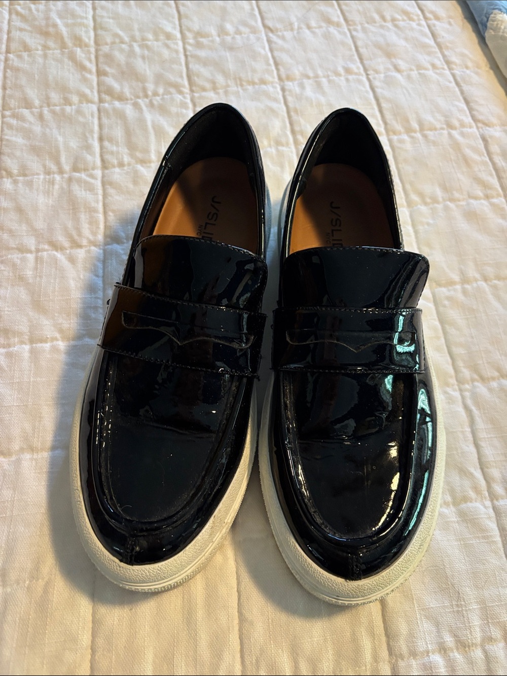 J Slides Black Patent Slip-On Loafers